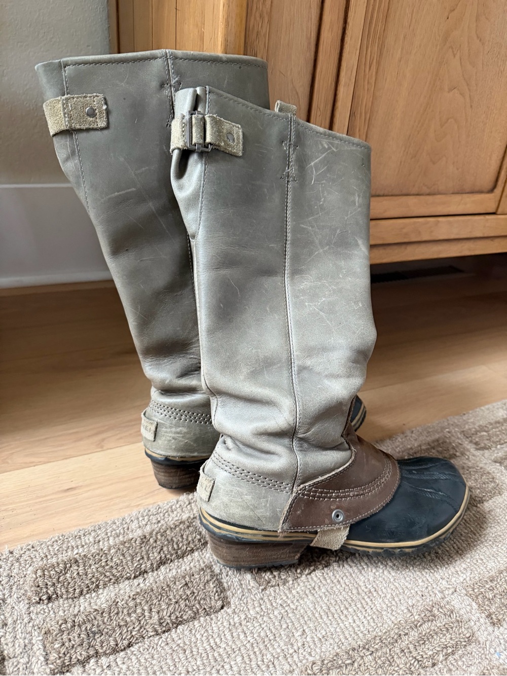 Sorel Two-Tone Pale Green and Brown Mid-Calf Waterproof Boots